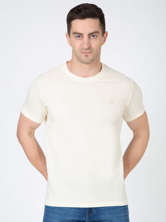 Men Cream Round Neck Popcorn T-Shirt