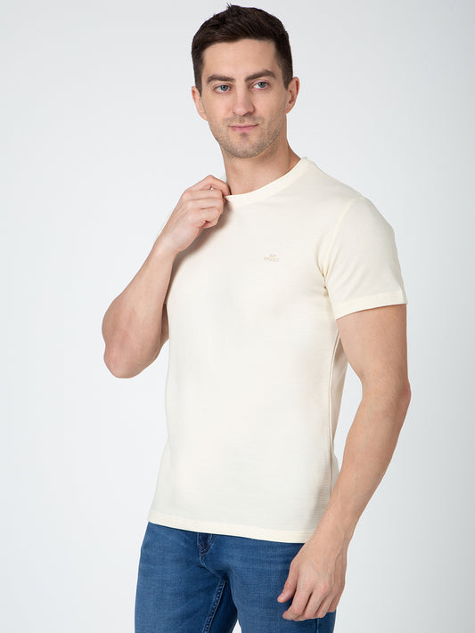 Men Cream Round Neck Popcorn T-Shirt