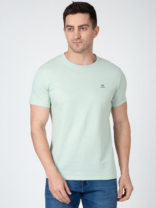 Men Sea Green Round Neck Popcorn T-Shirt