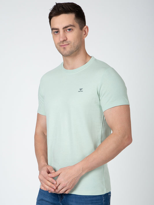 Men Sea Green Round Neck Popcorn T-Shirt