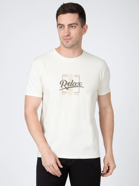 Men White Round Neck T-Shirt