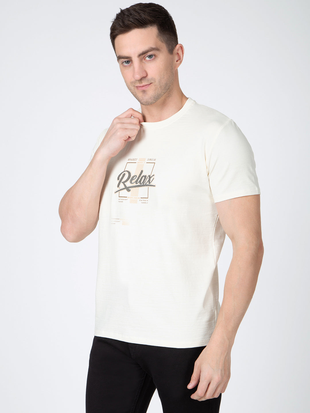 Men White Round Neck T-Shirt