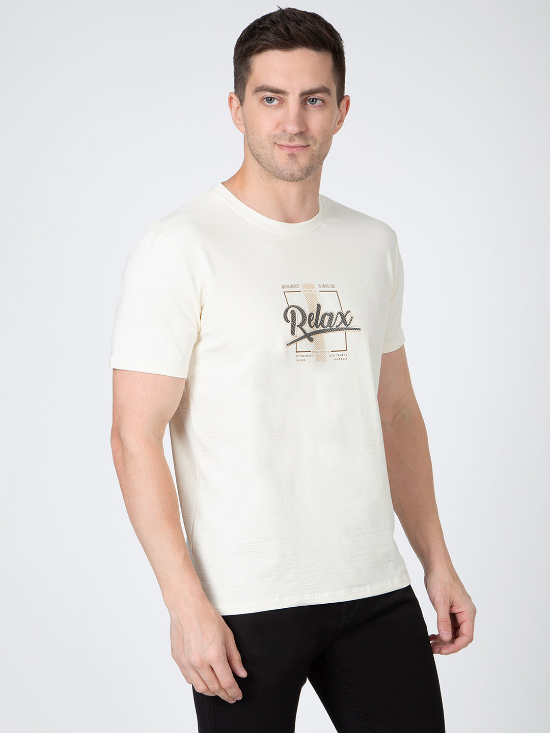 Men White Round Neck T-Shirt