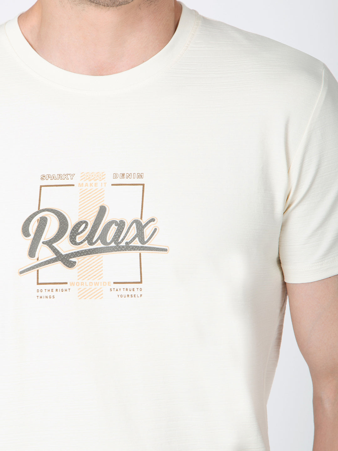 Men White Round Neck T-Shirt