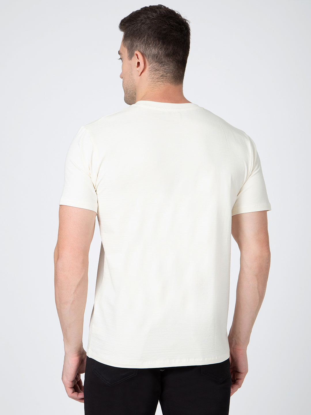 Men White Round Neck T-Shirt