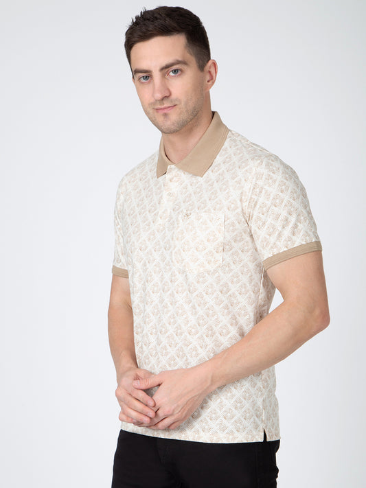 Men Khaki Polo Aop T-Shirt
