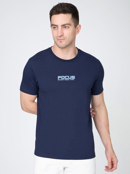 Men Navy Round Neck Striper T-Shirt