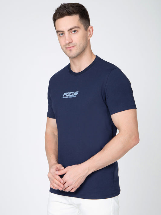 Men Navy Round Neck Striper T-Shirt