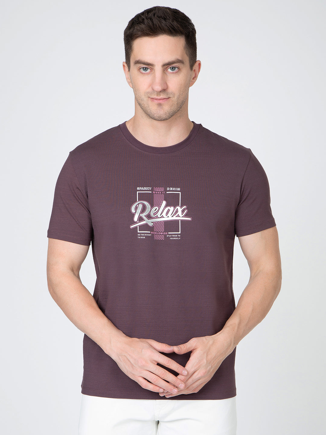 Men Wine Round Neck T-Shirt
