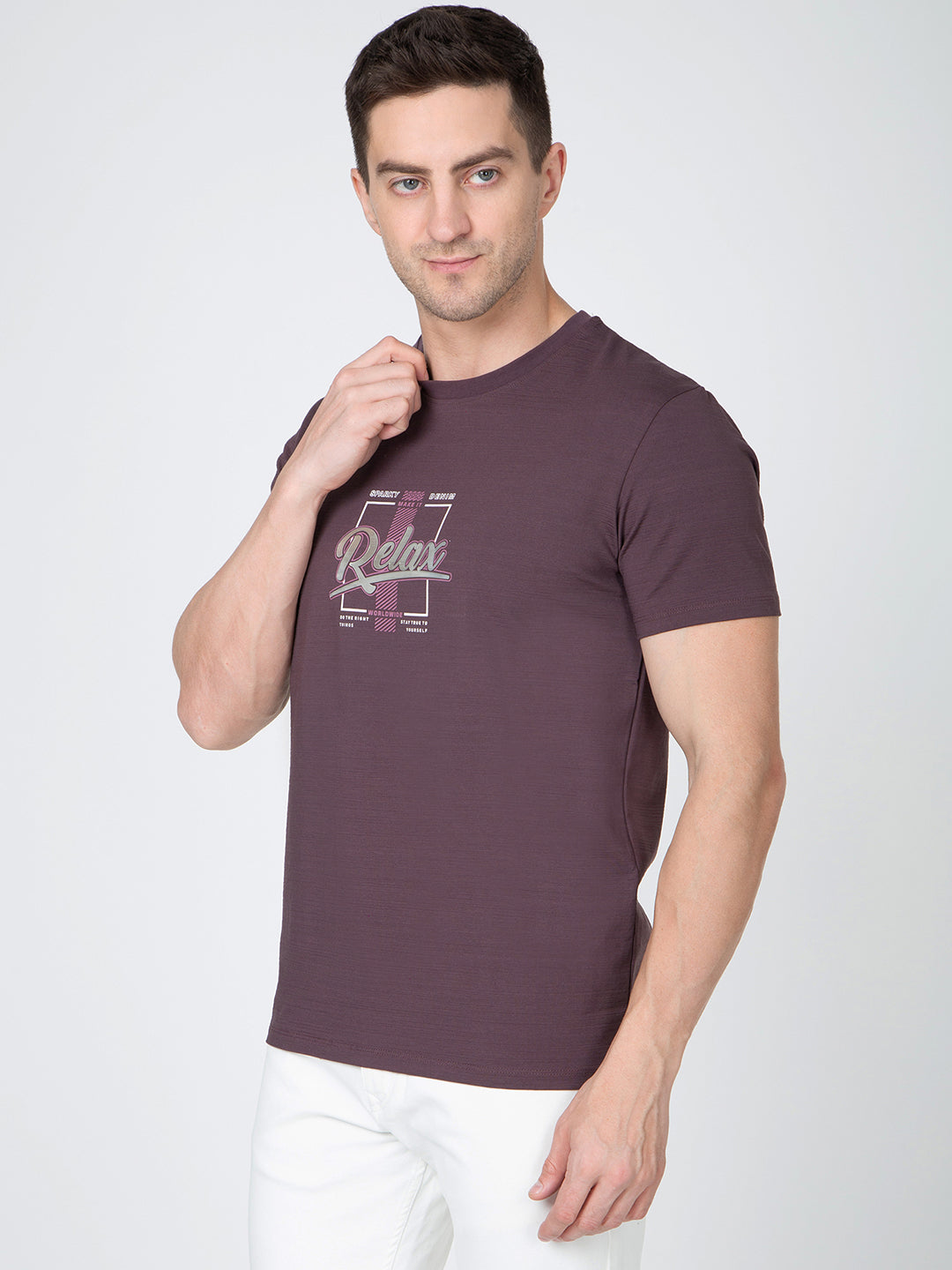 Men Wine Round Neck T-Shirt