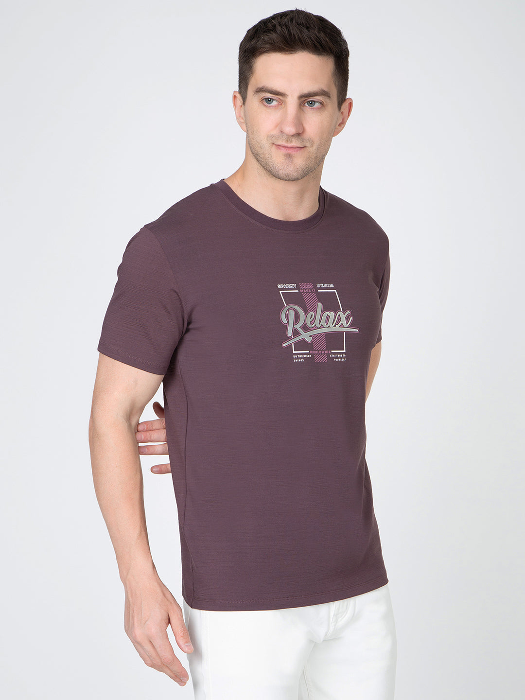 Men Wine Round Neck T-Shirt