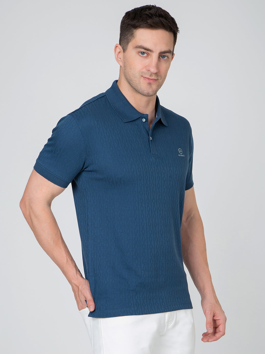 Men Blue Polo Jacquard T-Shirt