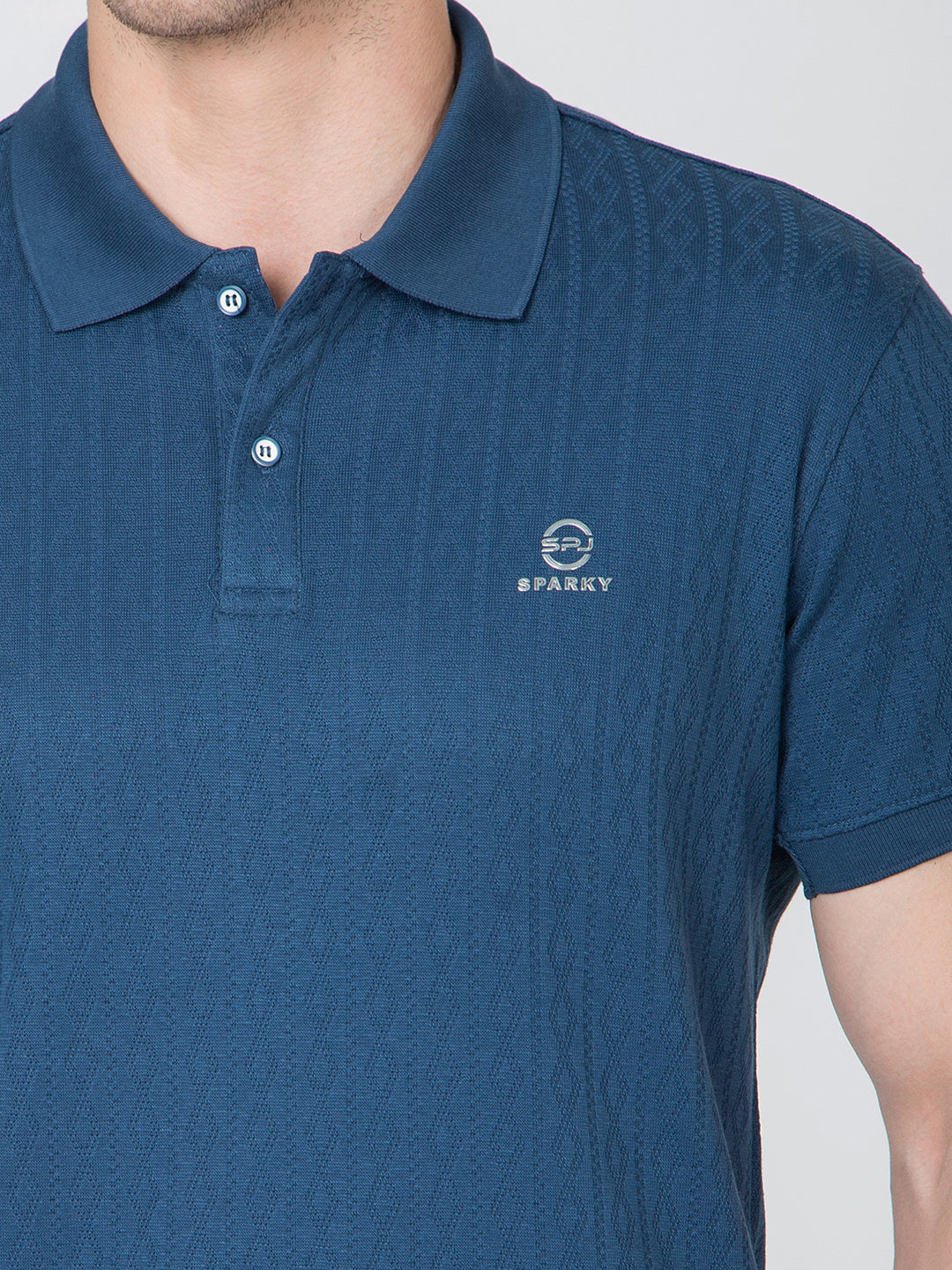 Men Blue Polo Jacquard T-Shirt