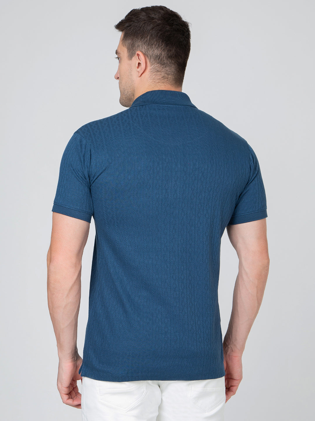 Men Blue Polo Jacquard T-Shirt