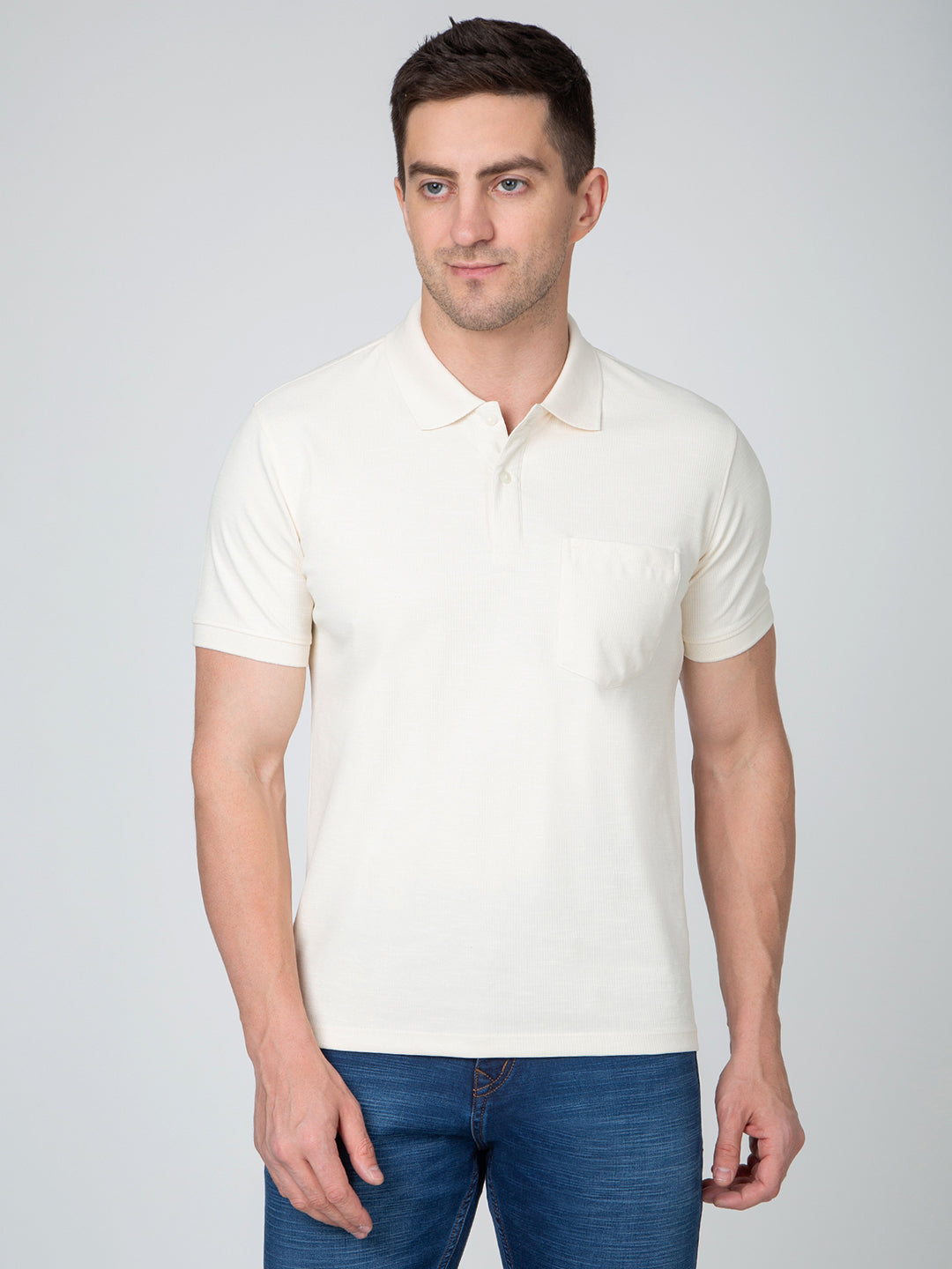 Men Cream Polo Slub T-Shirt
