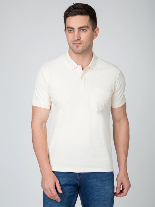 Men Cream Polo Slub T-Shirt