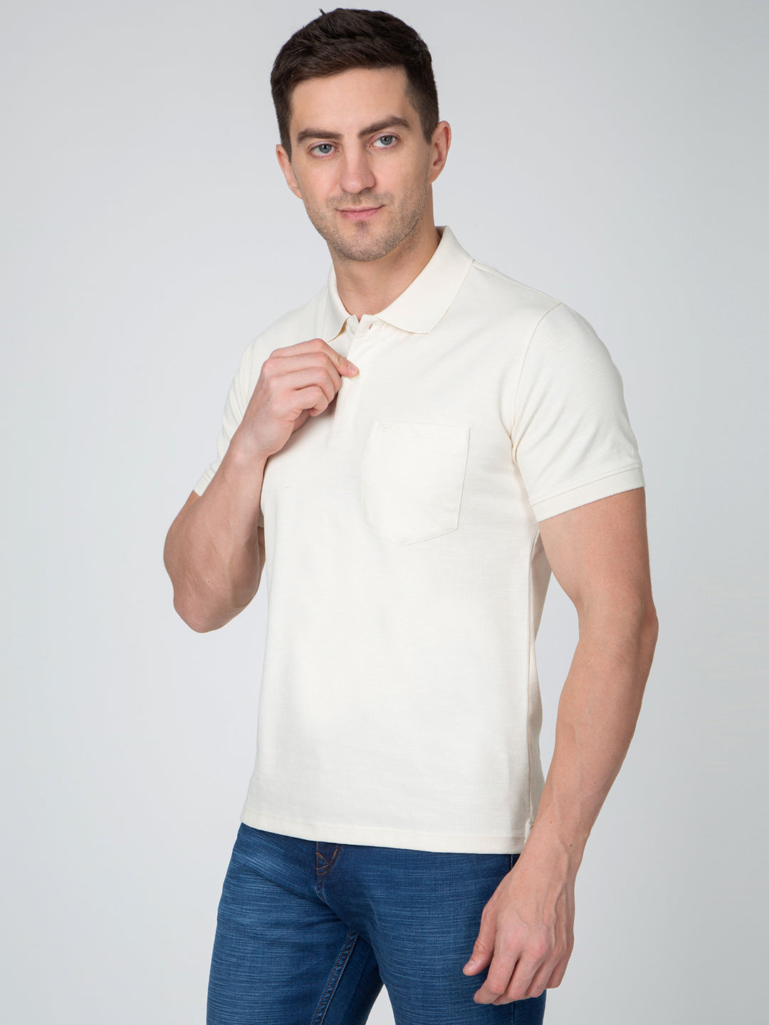 Men Cream Polo Slub T-Shirt
