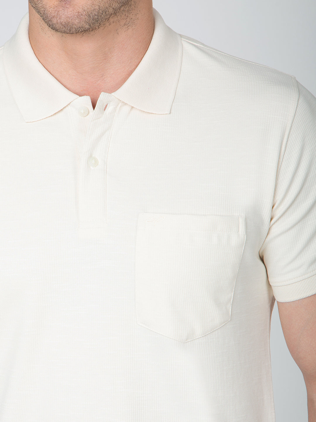 Men Cream Polo Slub T-Shirt