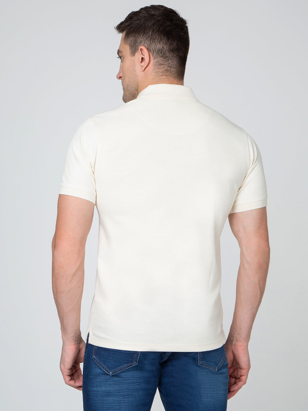 Men Cream Polo Slub T-Shirt