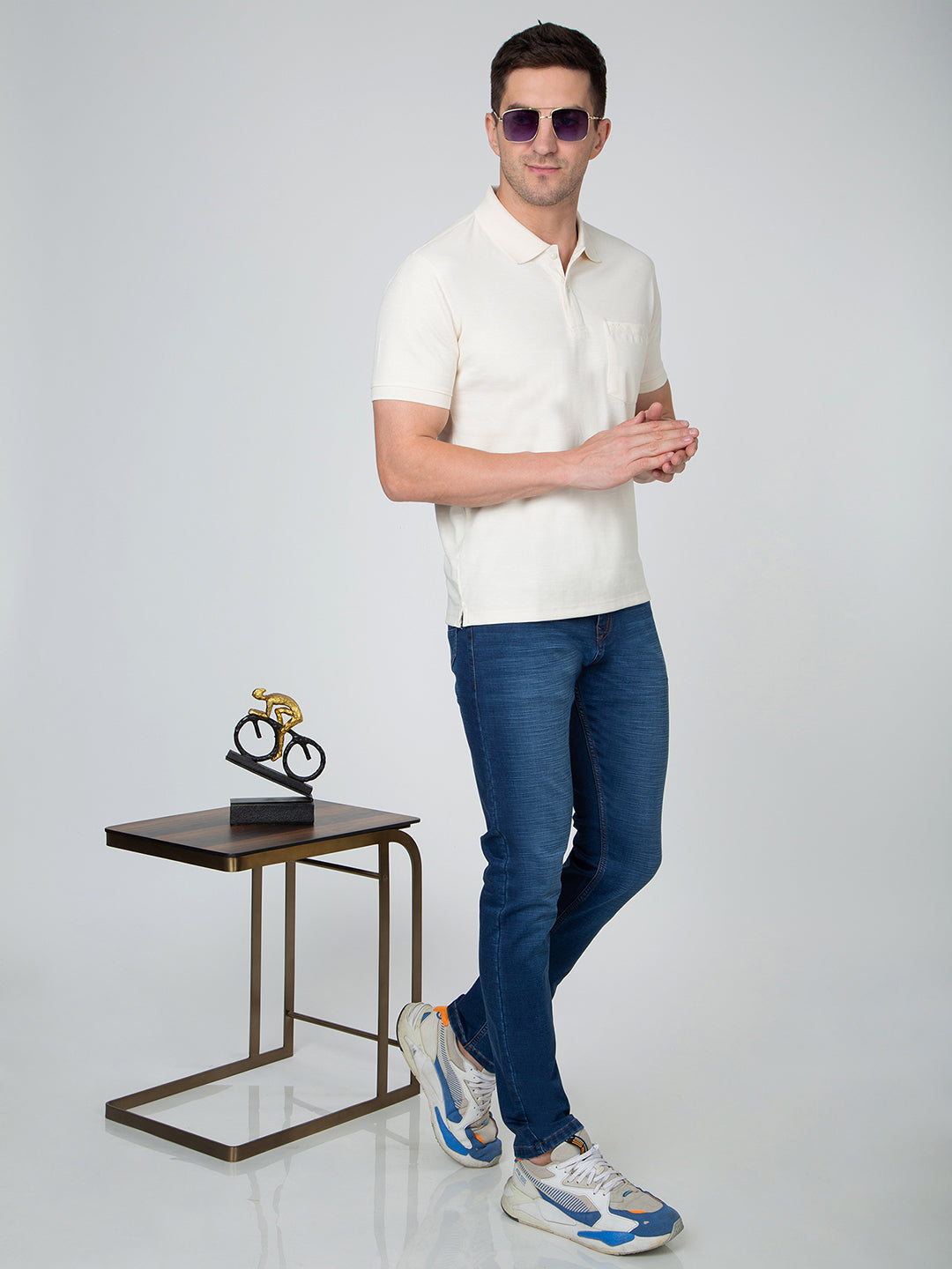 Men Cream Polo Slub T-Shirt