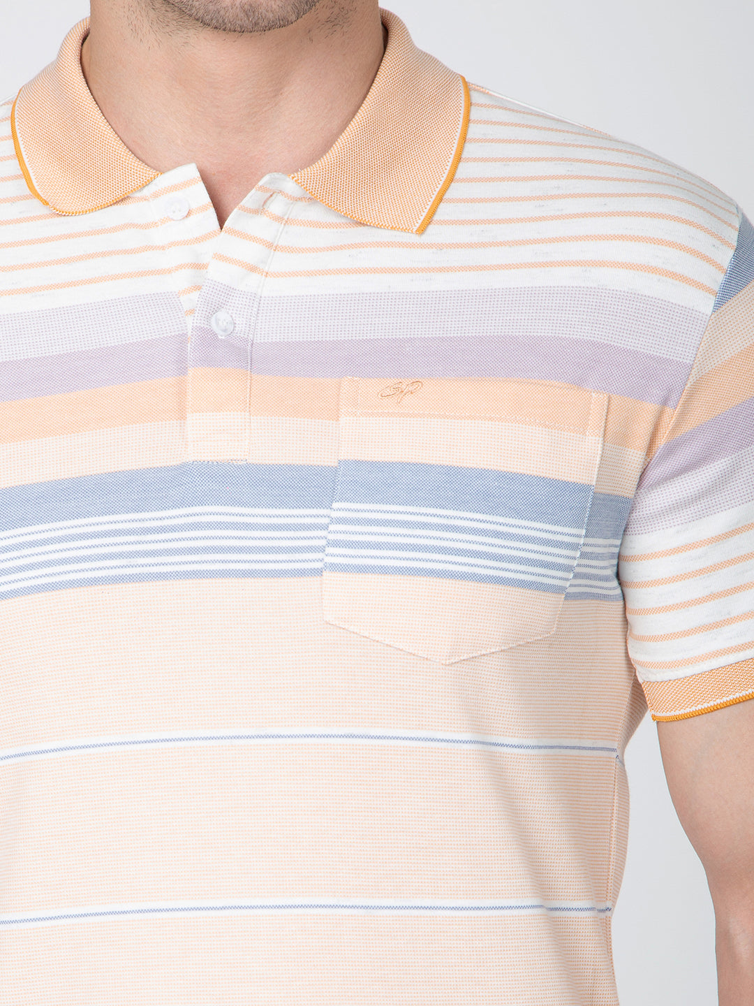 Men Peach Polo Striper T-Shirt