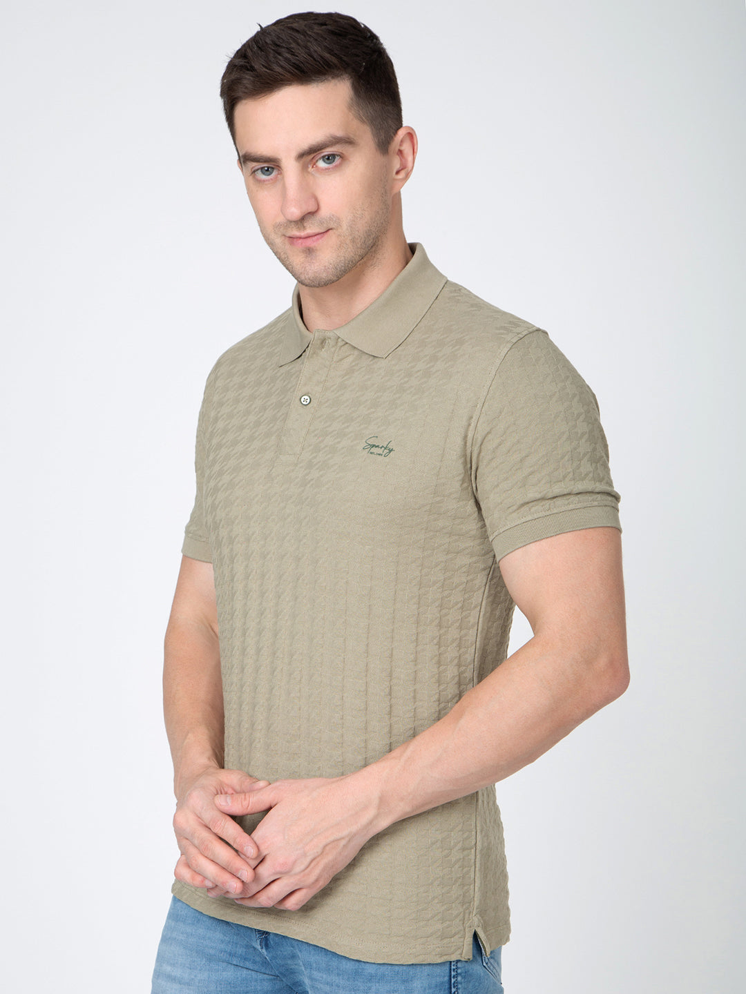 Men Olive Polo Jacquard T-Shirt