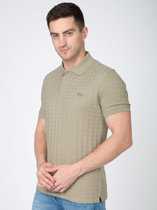 Men Olive Polo Jacquard T-Shirt