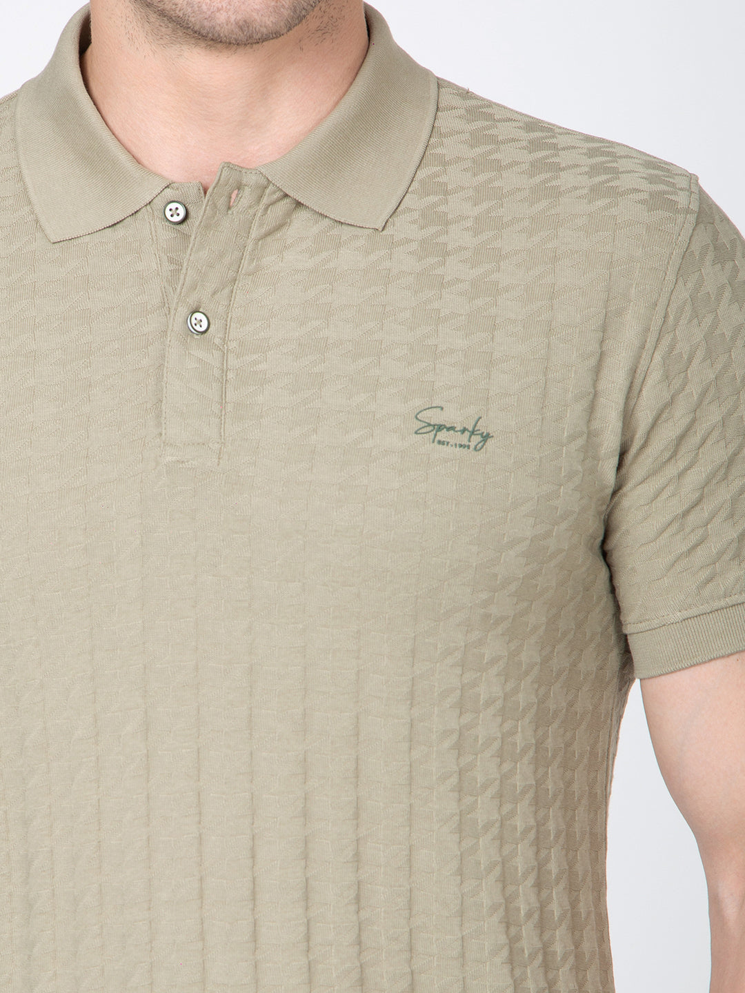 Men Olive Polo Jacquard T-Shirt