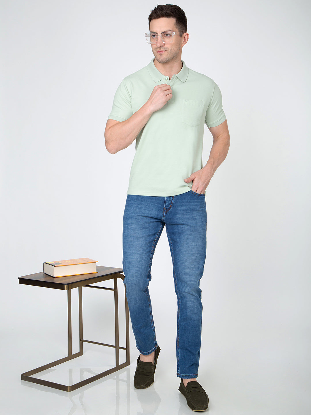 Men Sea Green Polo Slub T-Shirt