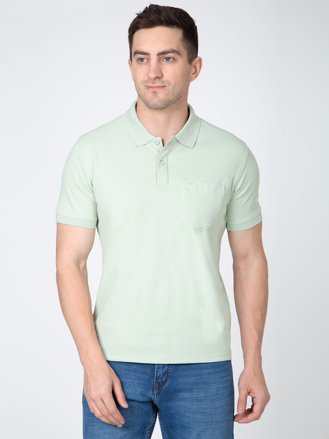 Men Sea Green Polo Slub T-Shirt