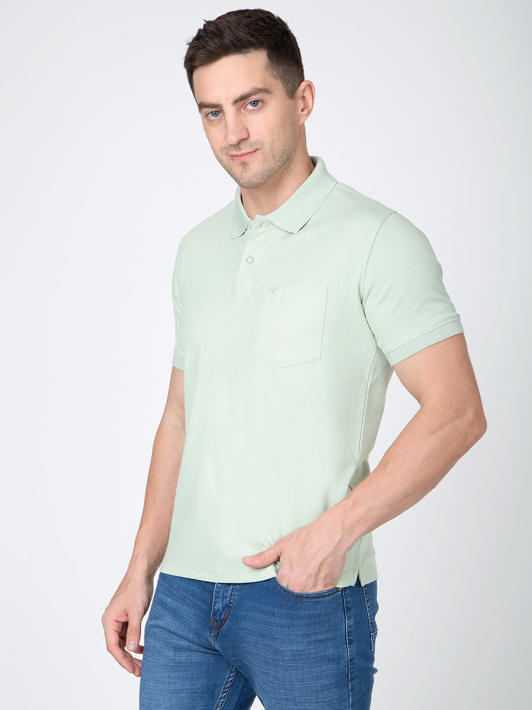 Men Sea Green Polo Slub T-Shirt