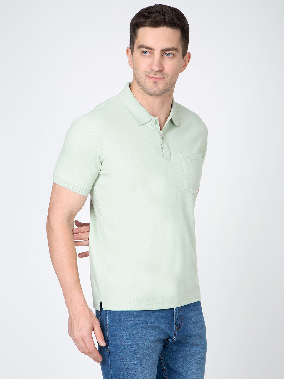 Men Sea Green Polo Slub T-Shirt