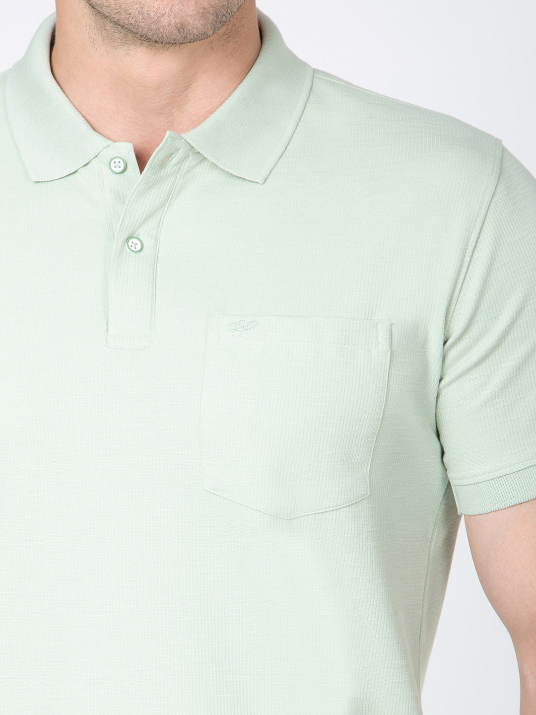 Men Sea Green Polo Slub T-Shirt