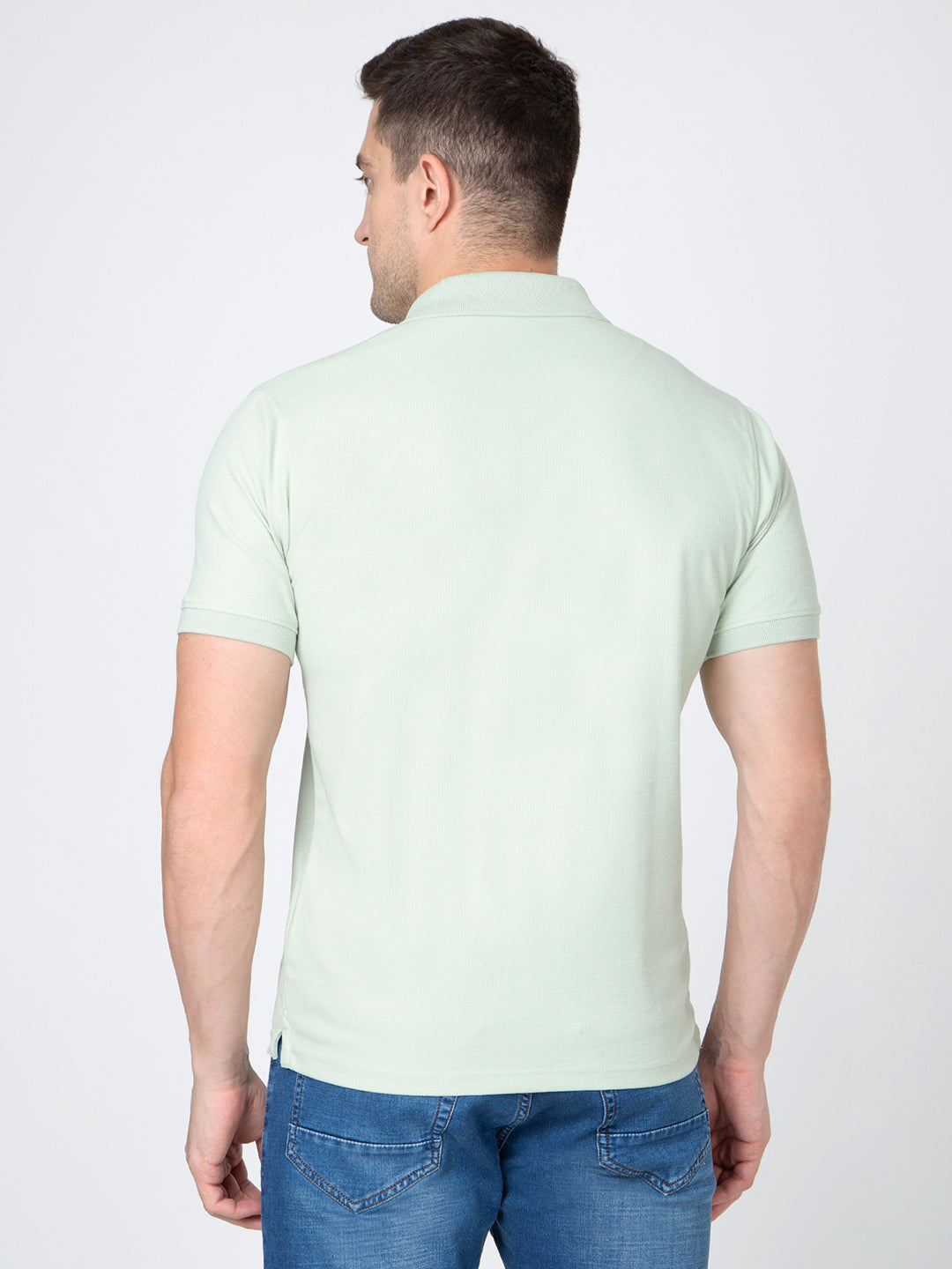 Men Sea Green Polo Slub T-Shirt