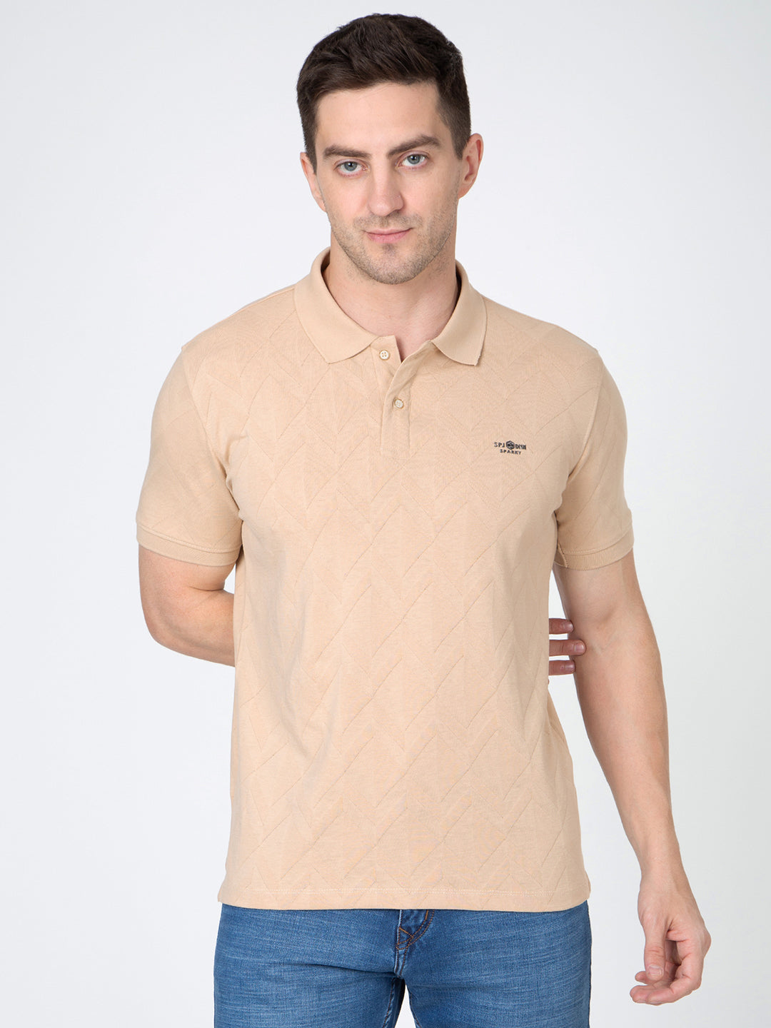 Men Light Blue Polo Jacquard T-Shirt