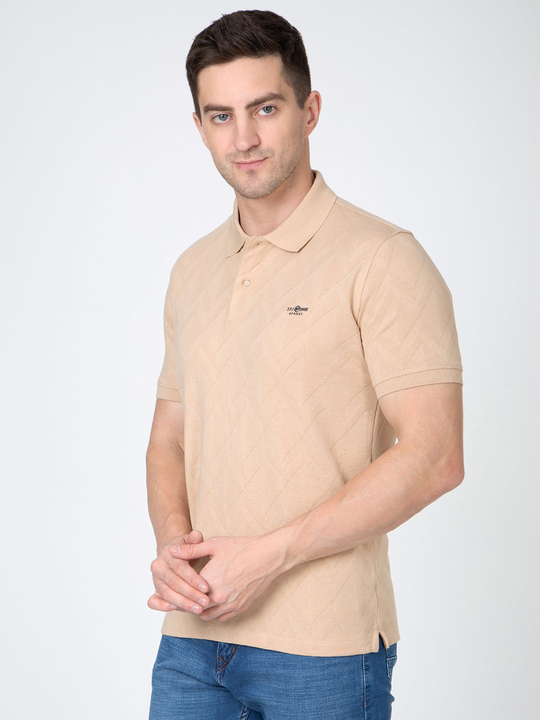Men Light Blue Polo Jacquard T-Shirt