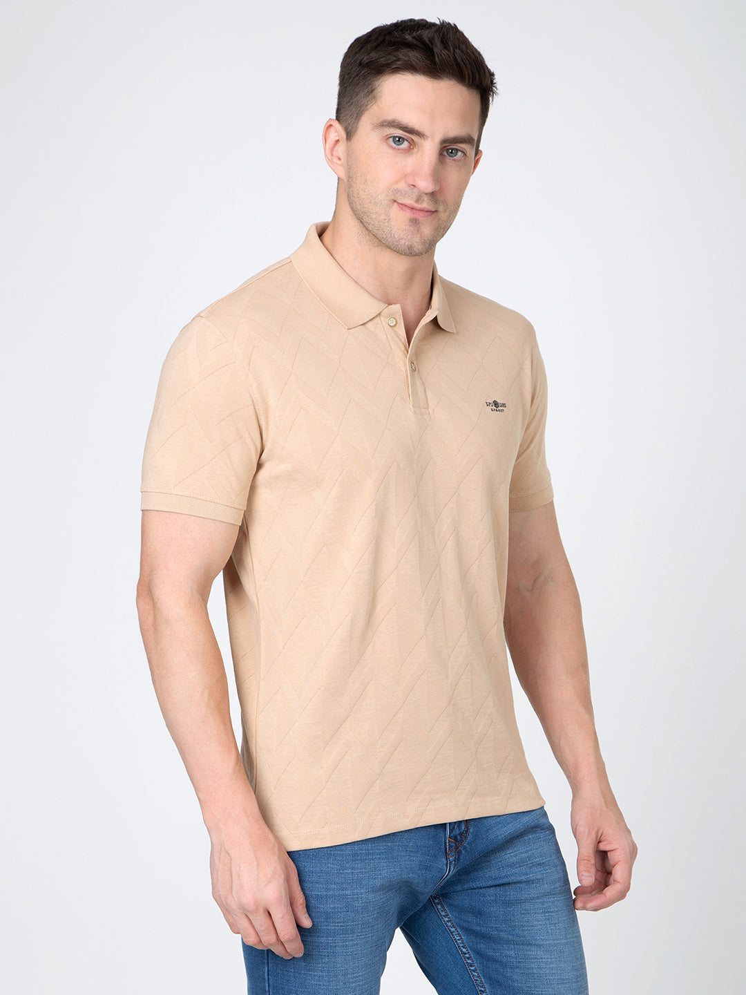 Men Light Blue Polo Jacquard T-Shirt