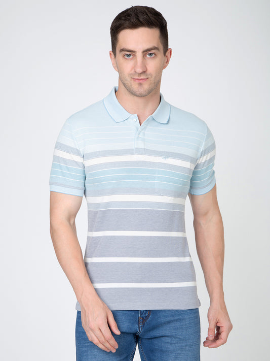 Men Sky Blue Polo Striper T-Shirt