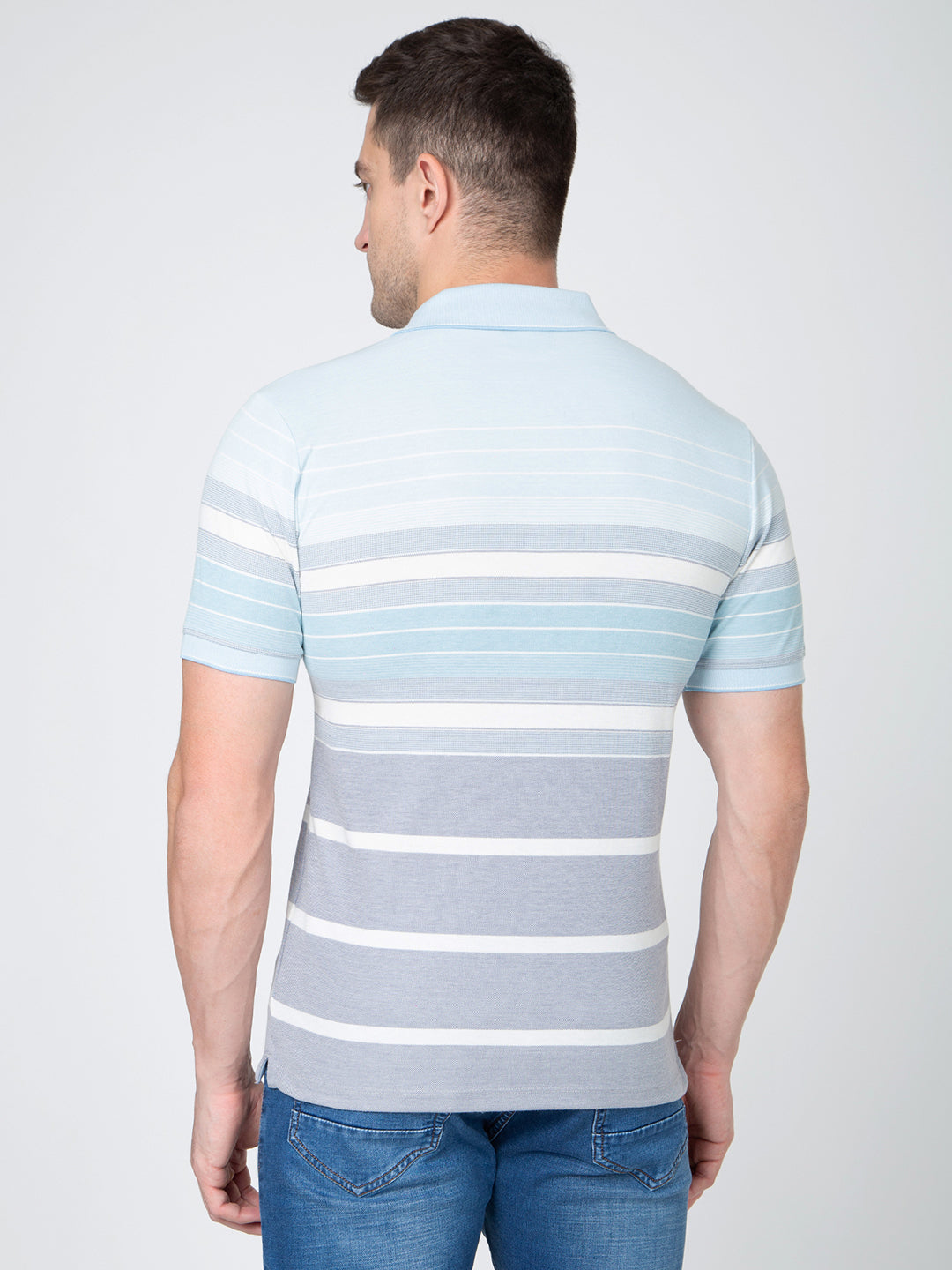 Men Sky Blue Polo Striper T-Shirt