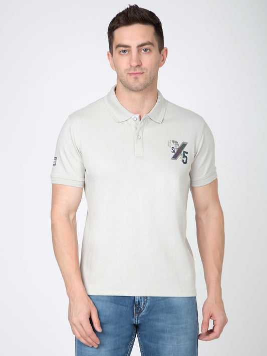Men Light Grey Polo Jacquard T-Shirt