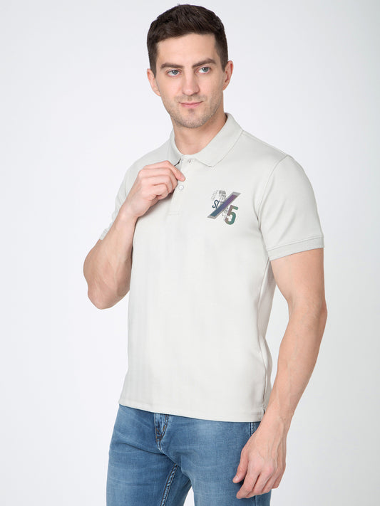 Men Light Grey Polo Jacquard T-Shirt