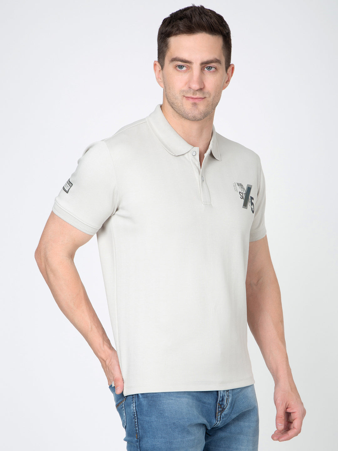 Men Light Grey Polo Jacquard T-Shirt