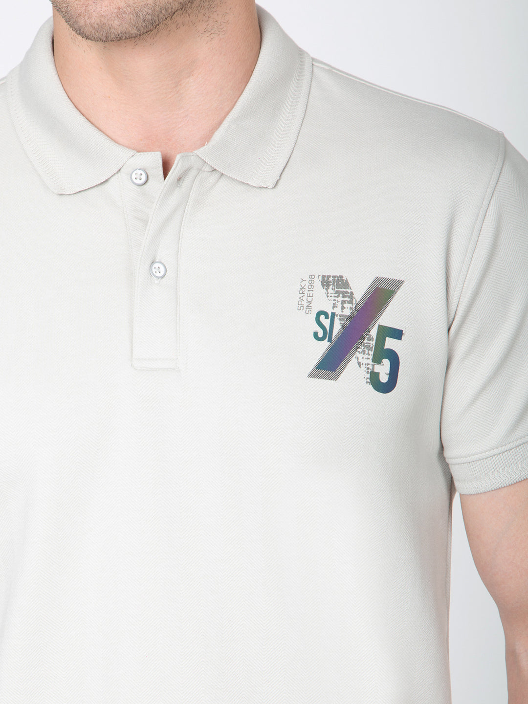 Men Light Grey Polo Jacquard T-Shirt