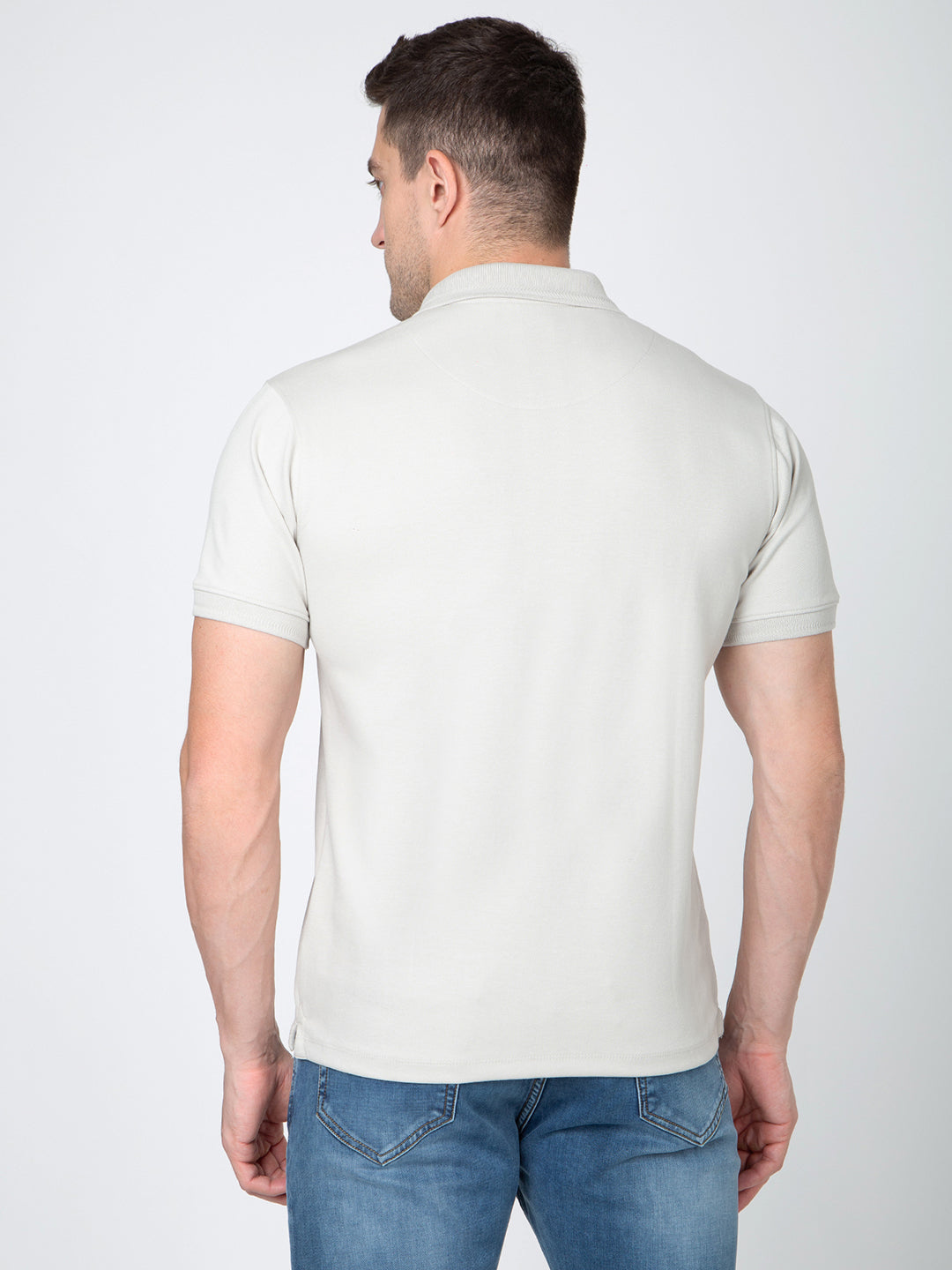 Men Light Grey Polo Jacquard T-Shirt