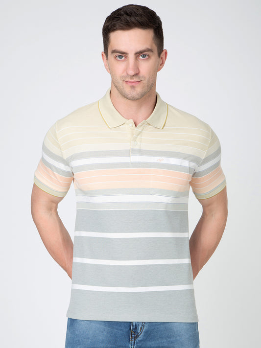 Men Yellow Polo Striper T-Shirt