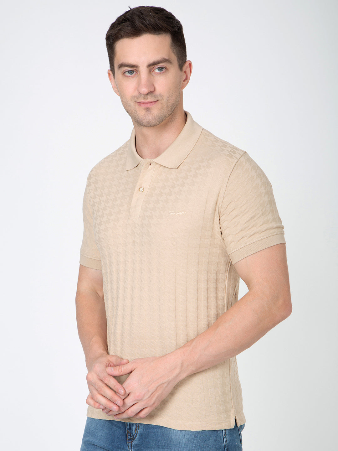 Men Beige Polo Jacquard T-Shirt