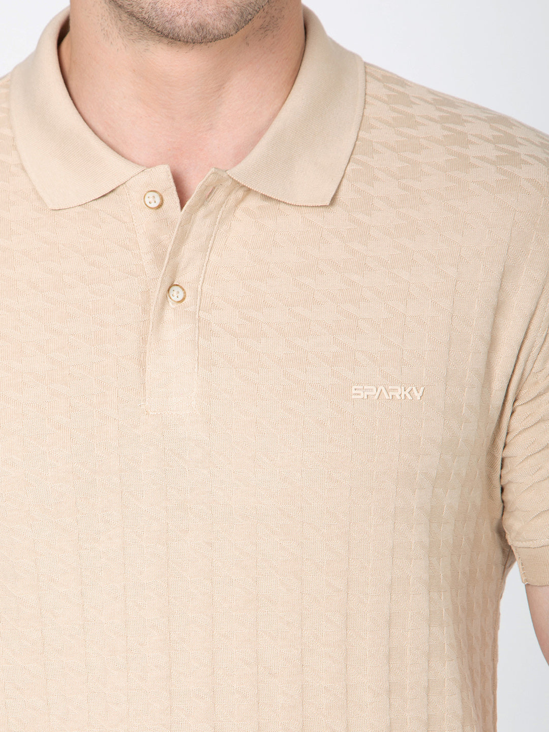 Men Beige Polo Jacquard T-Shirt