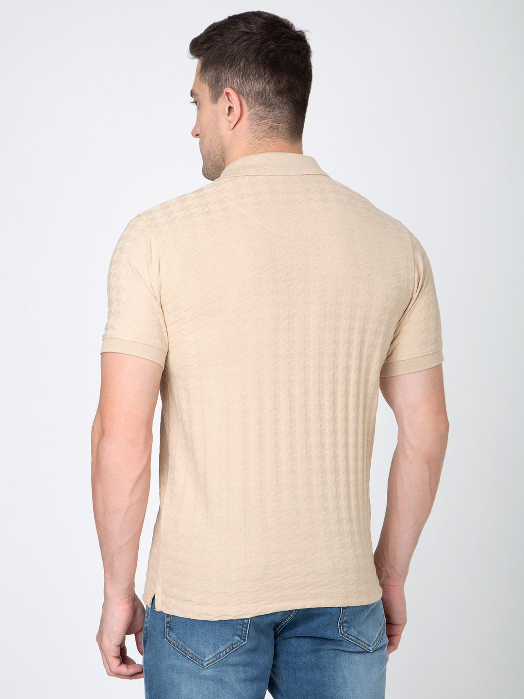 Men Beige Polo Jacquard T-Shirt