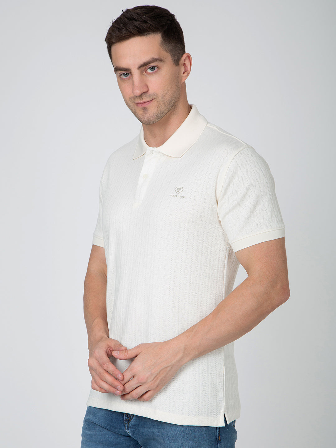 Men Cream Polo Jacquard T-Shirt