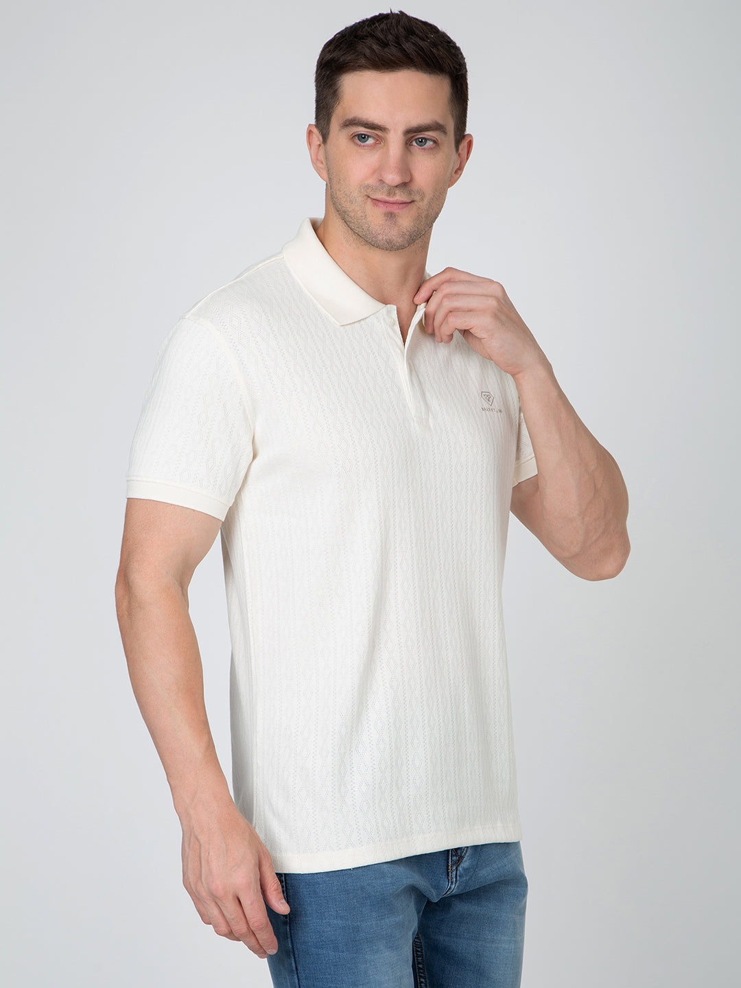 Men Cream Polo Jacquard T-Shirt